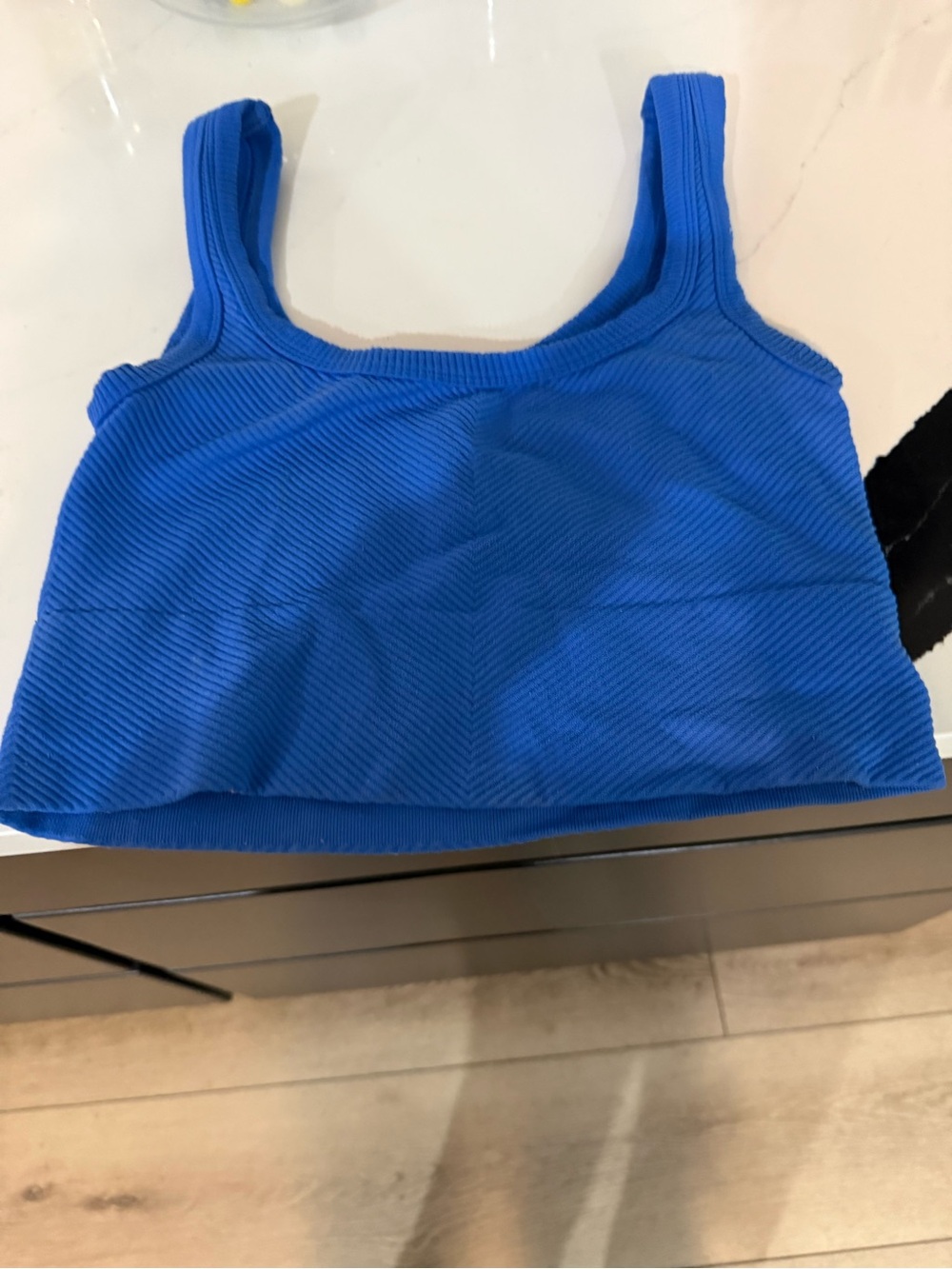 Blue Ribbed Crop Tank Top